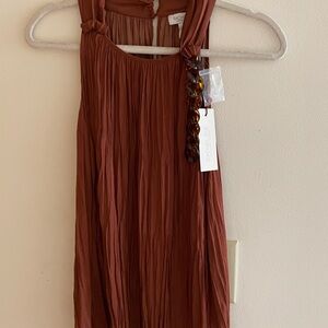 Rachel Zoe Rust Pleated Top with Chain Detail